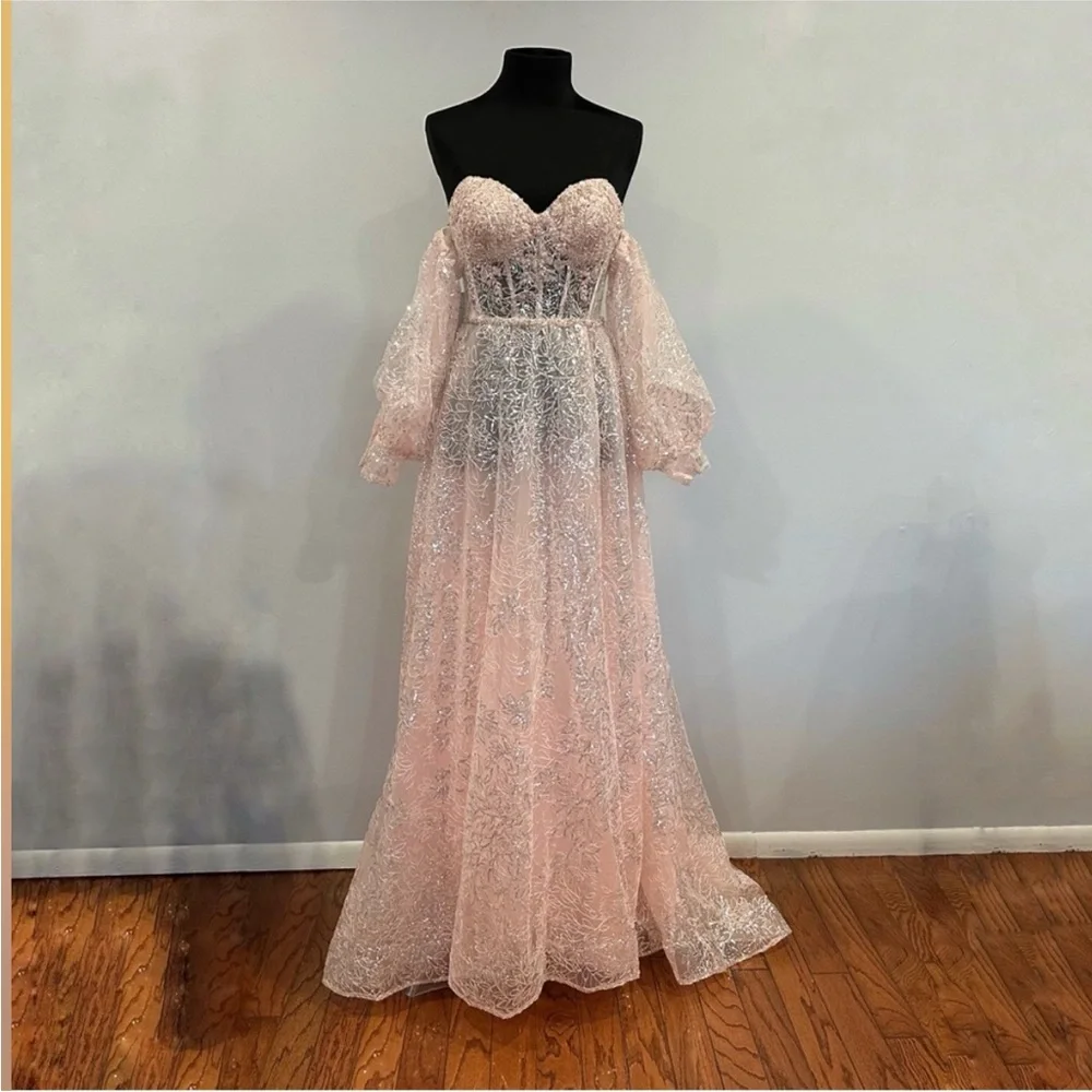 Sherri Hill 55017 Blush Pink Removable Sleeve Gown 4